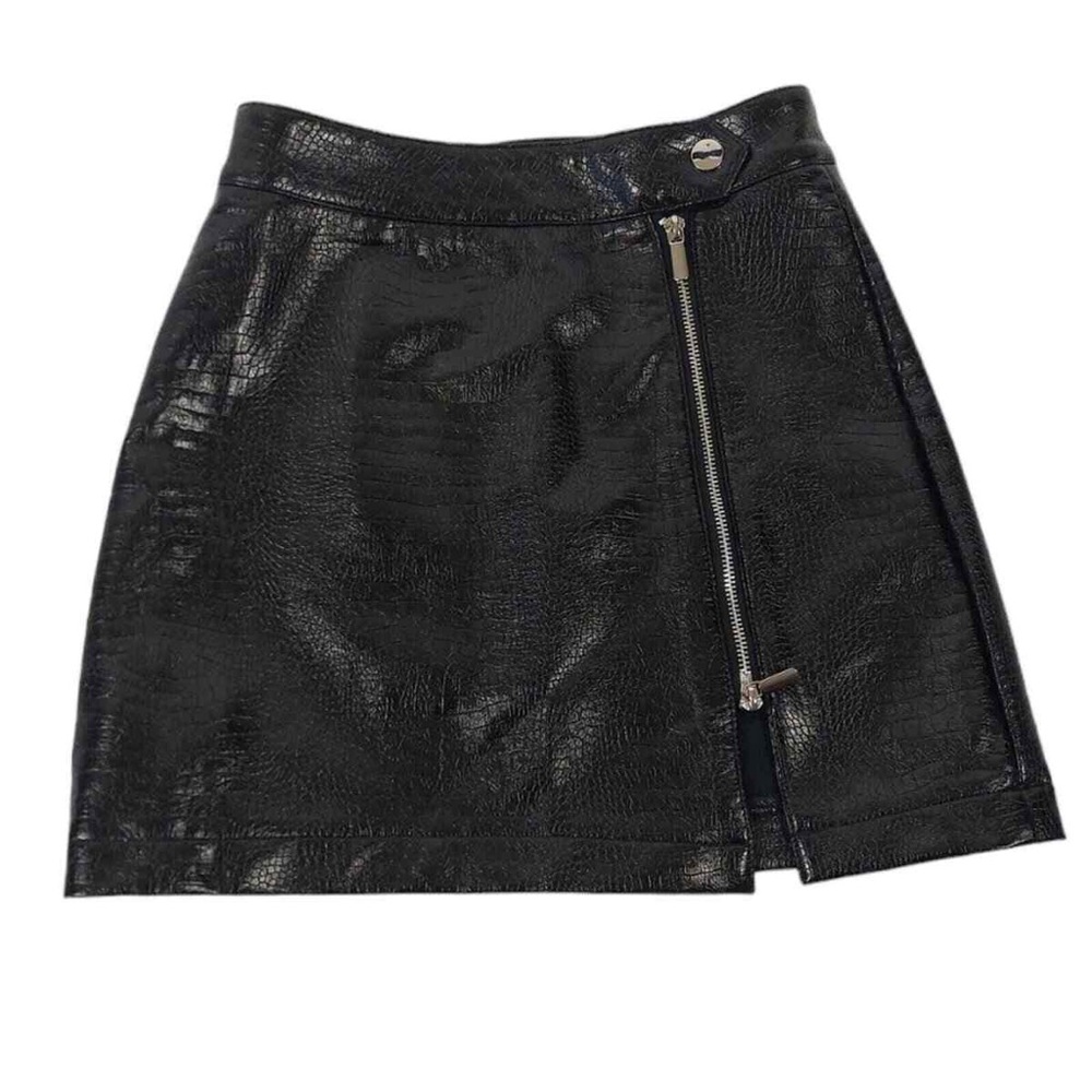Top Shop Black Faux Leather Zip Mini Skirt